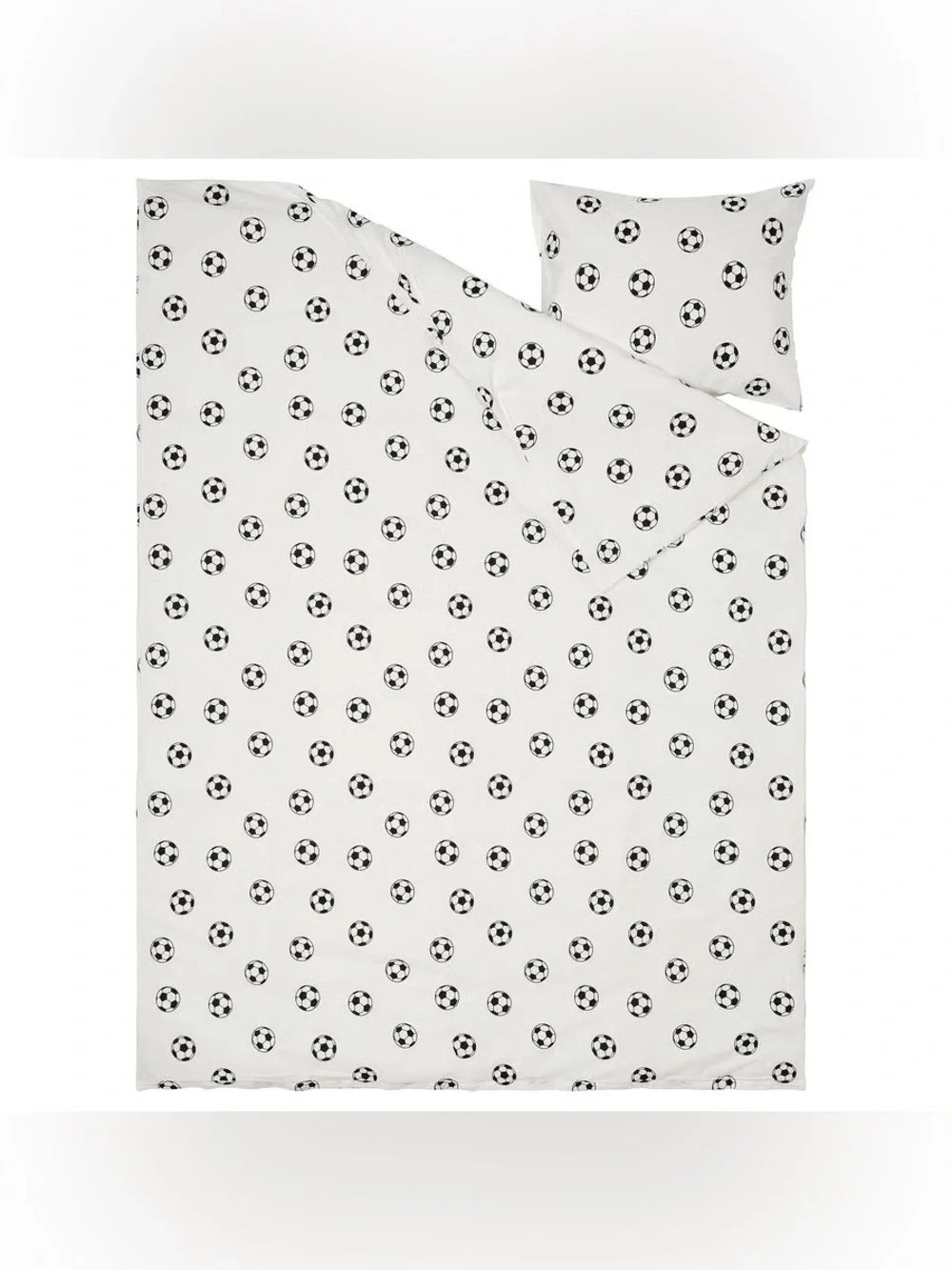White Soccer Pattern Twin Duvet Cover & Pillowcase, with Soccer Ball Plush Toy